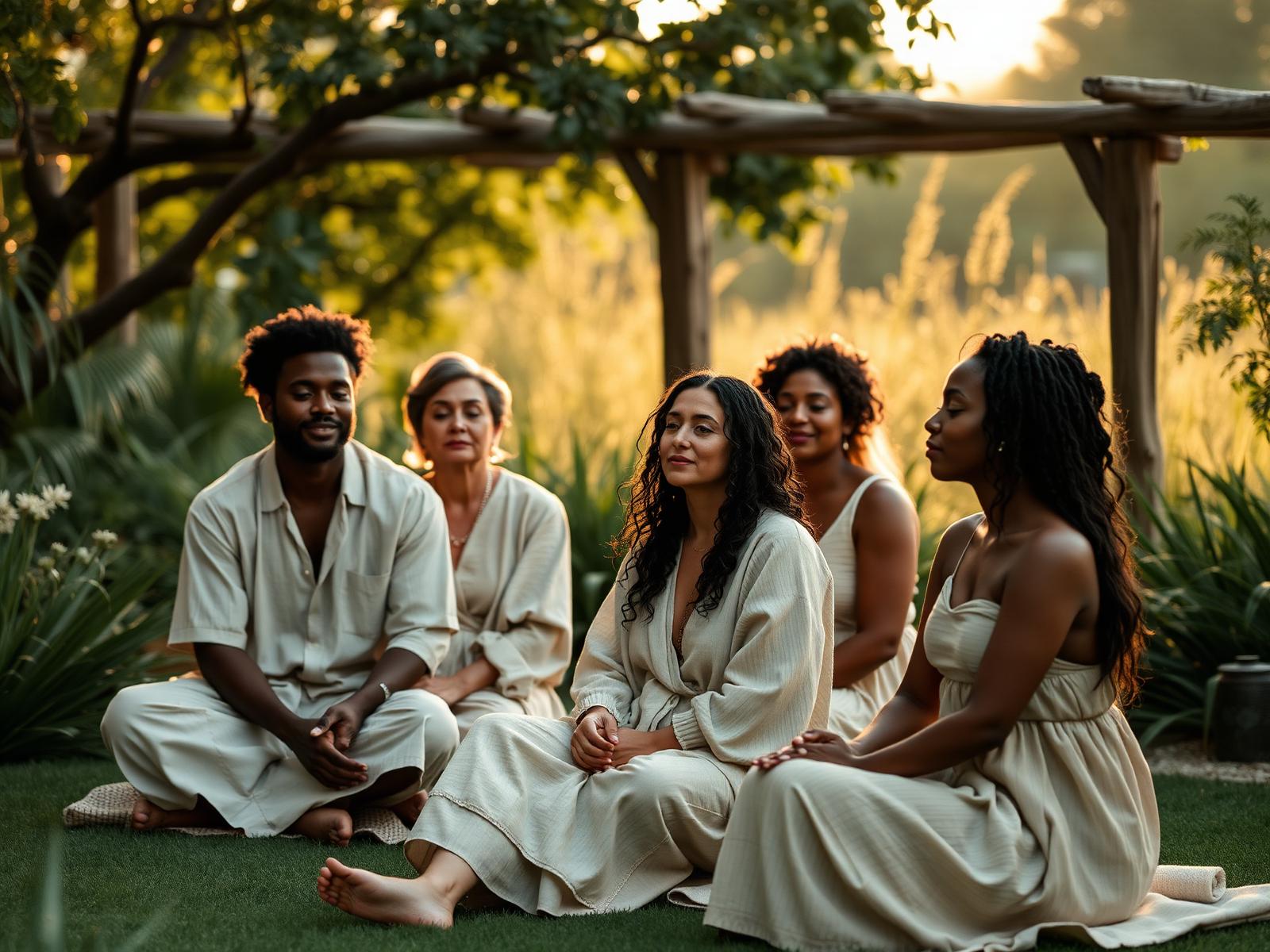 Conscious souls gathering at golden hour